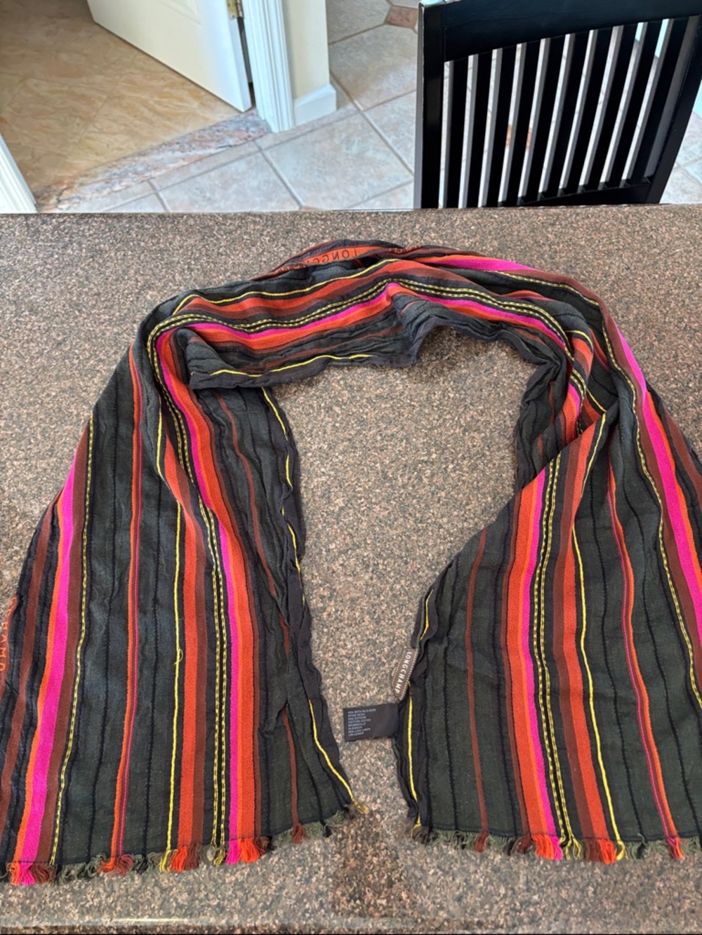 Longchamp Italy Ladies Pink Brown Orange Scarf-EUC-VINTAGE